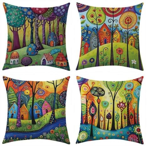 Lot de 4 housses de coussin carré en lin pour lit, voiture, maison, canapé 45 x 45 cm - Décoration d'intérieur