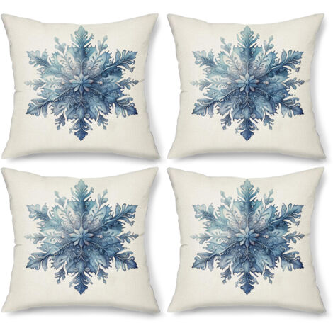 Lot de 4 housses de coussin de Noël, motif flocon de neige, sapin de Noël, décoration de Noël (coussin non inclus)