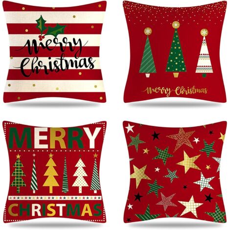Lot de 4 housses de coussin de Noël style ferme, taies d'oreiller de Noël pour canapé, décorations de Noël