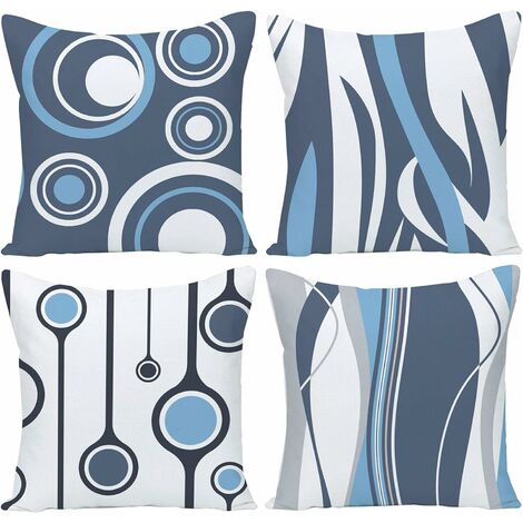 Lot de 4 housses de coussin décoratifs abstraits modernes bleu clair gris blanc à pois taies d'oreiller décoratives Home Decor carré 18x18 pouces taies d'oreiller