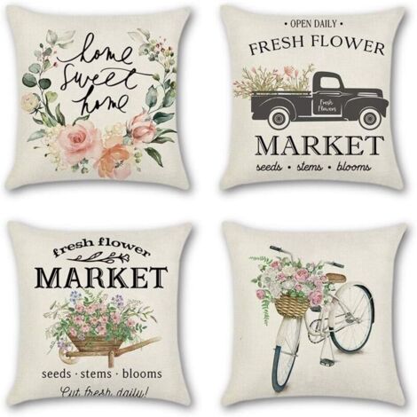 Lot de 4 housses de coussin décoratives respirantes colorées pour voiture, maison, lit, bureau, café, jardin, extérieur