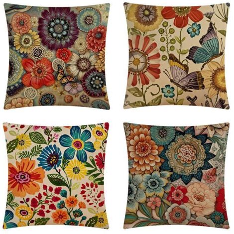 Lot de 4 Housses de Coussin d'Extérieur - Imperméables avec Revêtement Polyuréthane - 45x45 cm - Pour Canapé et Chaise de Jardin