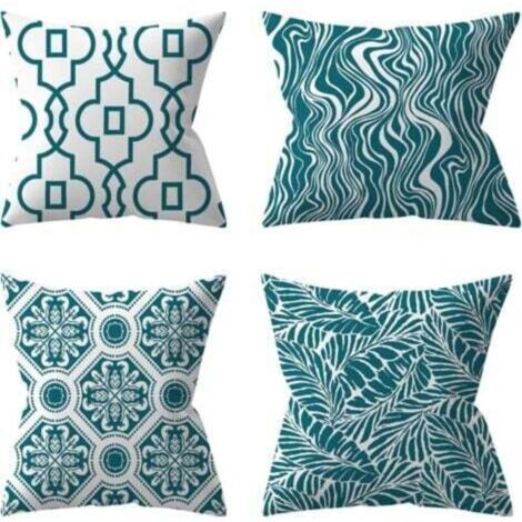 Lot de 4 Housses de Coussin d'extérieur, Plante Verte,Coussins Décoratifs pour Jardin (45 x 45 cm, Turquoise)