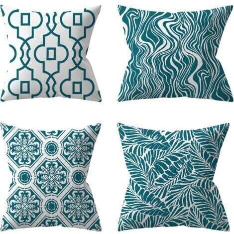 Lot de 4 Housses de Coussin d'extérieur, Plante Verte,Coussins Décoratifs pour Jardin (45 x 45 cm, Turquoise)