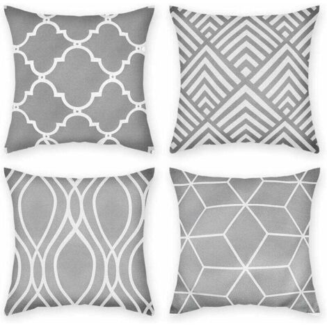 Lot De 4 Housses De Coussin Gris Meubles D'extérieur Décoratifs Lin Carré Impression Simple Face Taie D'oreiller Pour Bureau À Domicile Canapé Canapé Voiture Jardin 45 X 45 Cm