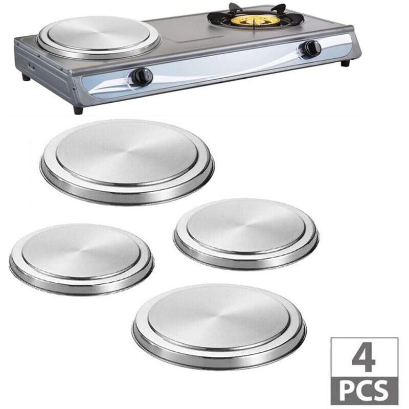 SNQ - Lot de 4 housses de protection pour cuisinière en argent, housses de protection pour cuisinière électrique, ustensiles de cuisine en acier