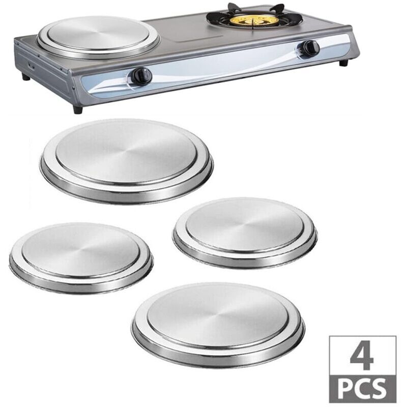 SNQ - Lot de 4 housses de protection pour cuisinière en argent, housses de protection pour cuisinière électrique, ustensiles de cuisine en acier