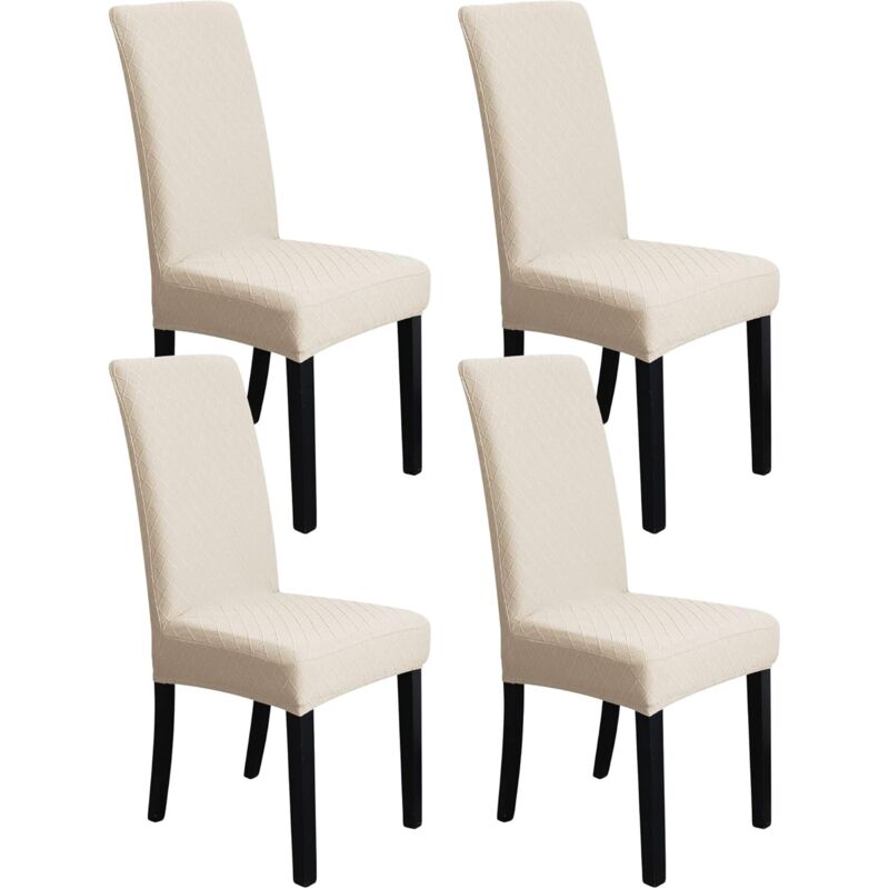 Lot de 4 Housses extensibles pour chaises de salle à manger, structure diamant tissée jacquard, beige