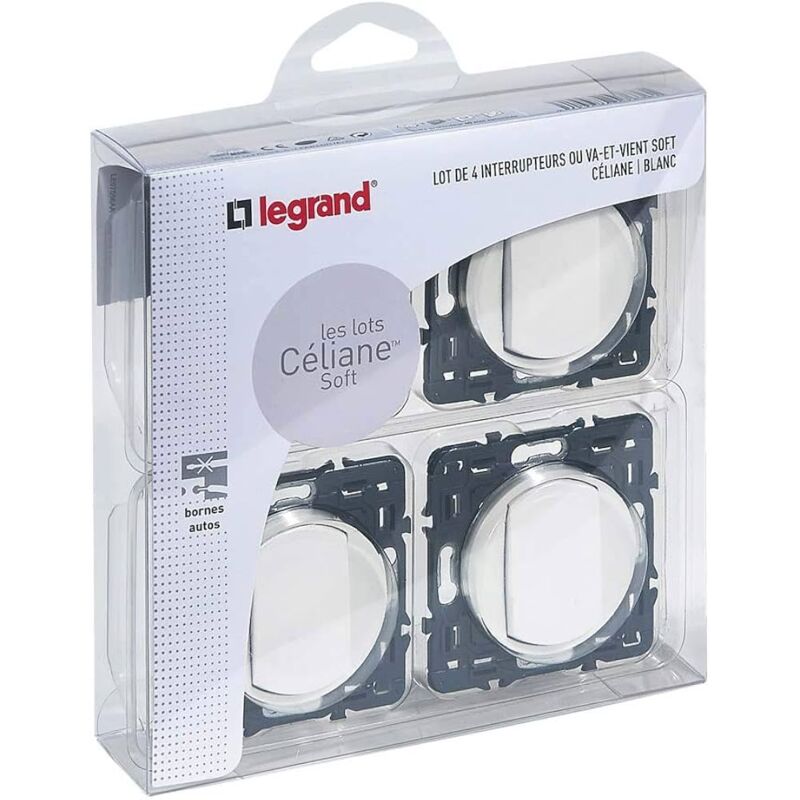 Legrand - Lot de 4 interrupteurs ou va-et-vient Céliane Soft - blanc