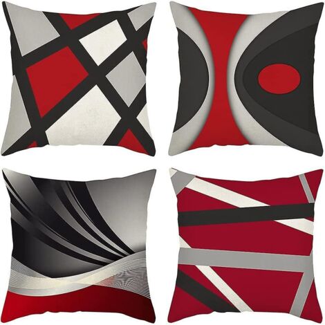 lot De 4 Jardin 45 X 45 Cm (abstrait Rouge Noir) Housses De Coussin Dcoratif Canap Taie D'oreiller Dcoration Pour Chambre, Canap, Chaise, Voiture,
