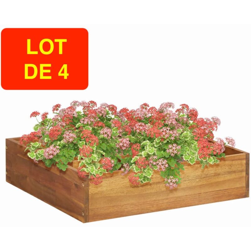 Lot de 4 Jardinières Bois d'Acacia 60 x 60 x 15 cm. Très tendance. Jardin, Patio, Balcon - Bois