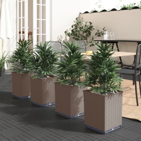 Lot de 4 Jardinières,Bac à fleurs marron 30x30x37 cm polypropylène -93274