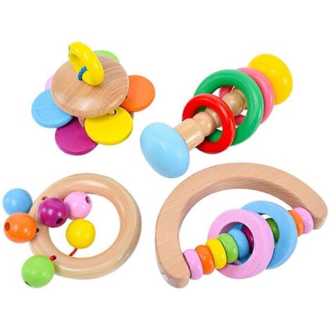 Lot de 4 jouets d'entraînement pour perroquets, en bois aux couleurs vives, pour perruches et cacatoès.