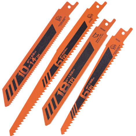 Lot de 4 lames de scie alternative orange 20cm, kit de coupe performant, adapté au bois, plastique et aluminium, compatible scie sabre