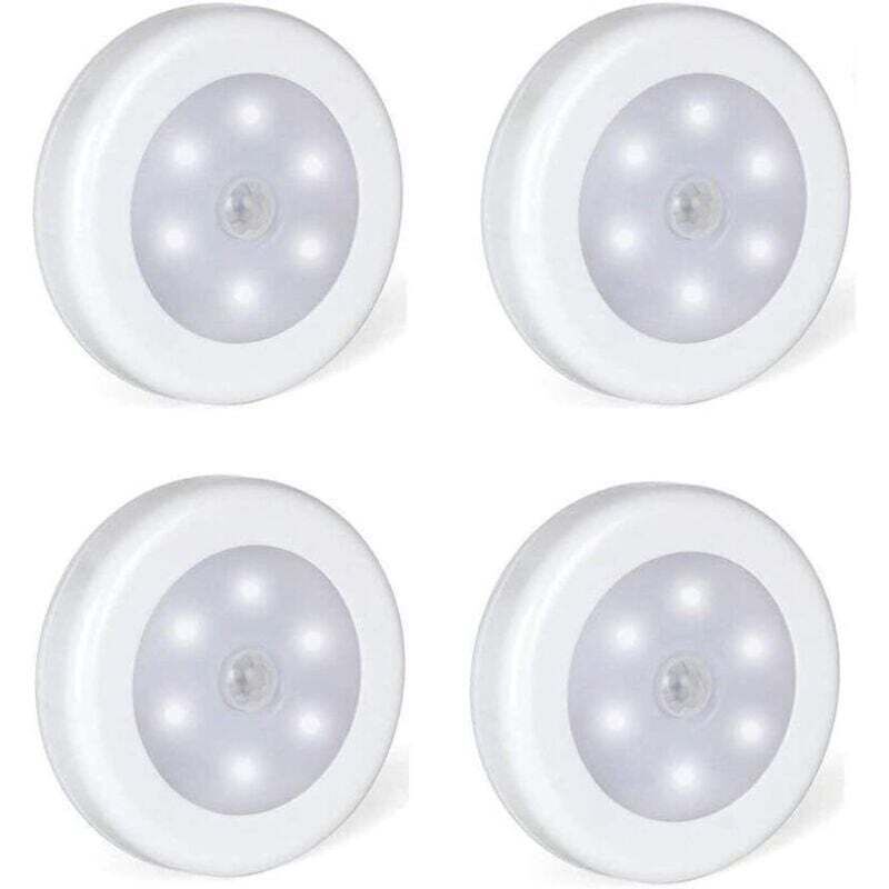 Lot de 4 Lampe adhésive LED, Eclairage LED Détecteur de Mouvement avec Base Magnétique (Alimenté par batterie)