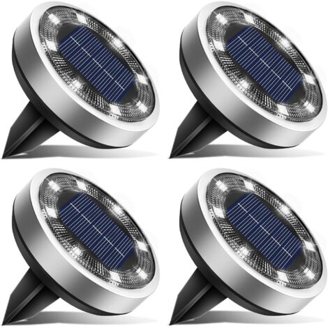 Lot de 4 Lampe Solaire Au Sol, 8 LED Jardin Exterieur Solaire Etanche IP65 Lumiere Solaire, Spot Solaire Extérieur pour Chemins Pelouse Terrasse Allée Cour Piscine, Blanc Froid