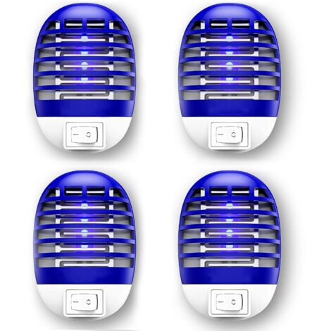 Lot de 4 lampes anti-moustiques UV électriques, répulsif anti-mouches d'intérieur avec veilleuse