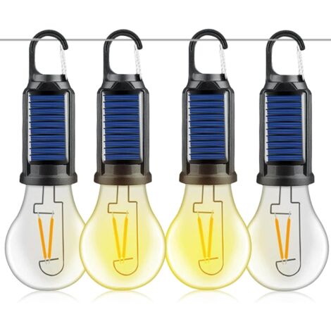 Lot de 4 lampes de camping rechargeables - 3 modes d'éclairage - Ampoule rechargeable avec batterie - Charge USB - Lanterne de camping LED - Mini luminosité réglable - Lumière de camping