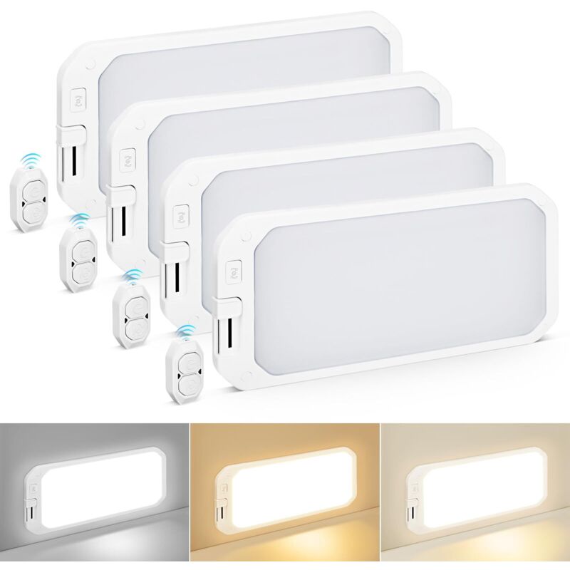 Lot de 4 lampes d'intérieur pour camping-car 1200LM, lampes LED 12V 3 couleurs avec télécommande, éclairage d'intérieur à intensité variable