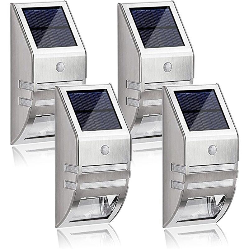 Lampe Solaire Extérieur Étanche avec Détecteur de Mouvement - Lot de 4 Appliques Murales en Acier Inoxydable pour Jardin, Terrasse, Chemin, etc.