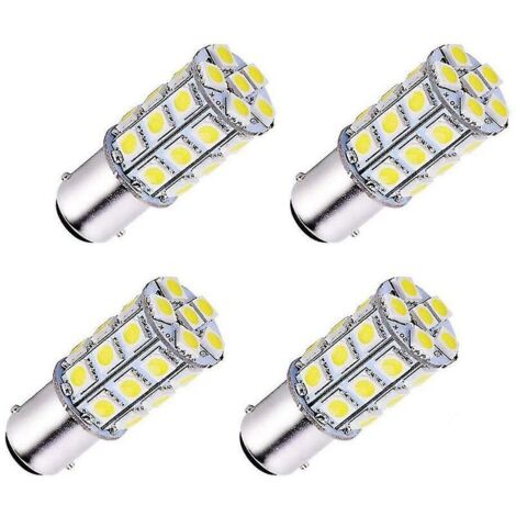 Lot de 4 lampes LED Ba15d 5050 27 SMD super blanches pour voiture, bateau, camping-car