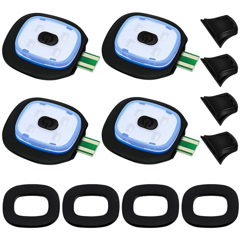 Lot de 4 lampes LED rechargeables USB pour bonnets tricotés. Idéales pour lecture, camping, bricolage. Lumière douce, fixation magnétique - Noires