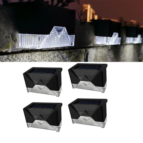 Lot de 4 lampes LED solaires étanches en plastique pour escaliers, balustrades, jardins, allées, arrière-cour, patios et balcons, lumière blanche