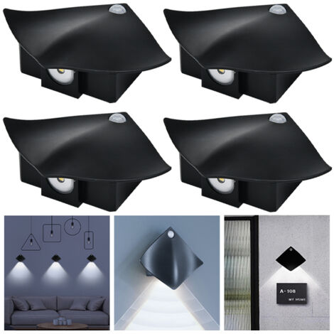 Lot de 4 lampes murales sans fil, veilleuses à détecteur de mouvement, appliques murales magnétiques à LED adhésives, applique murale à piles, noir