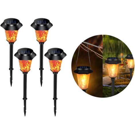 Lot de 4 lampes solaires à 12 LED pour jardin extérieur, style flamme solaire, éclairage d'allée et de terrasse hexagonal étanche.