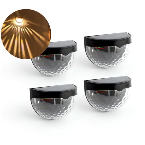 Lot de 4 lampes solaires à 6 LED pour jardin extérieur, projecteur solaire, applique murale semi-circulaire noire étanche