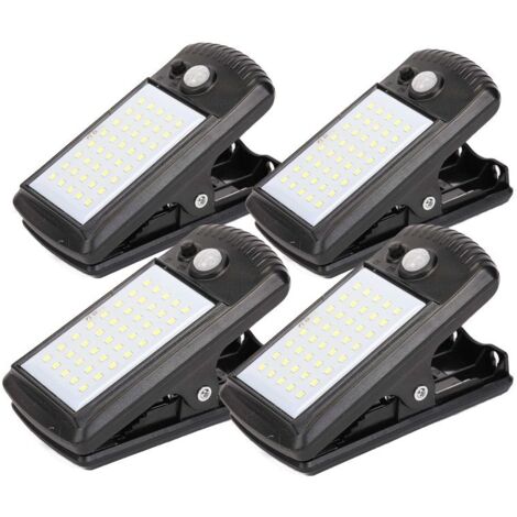 Lot de 4 lampes solaires à détecteur de mouvement Clip Lights, Éclairage Extérieur à Clipser 40 LED 2 Modes IP65 Étanche, Pour Parasol Terrasse Garage Camping Tente Randonnée