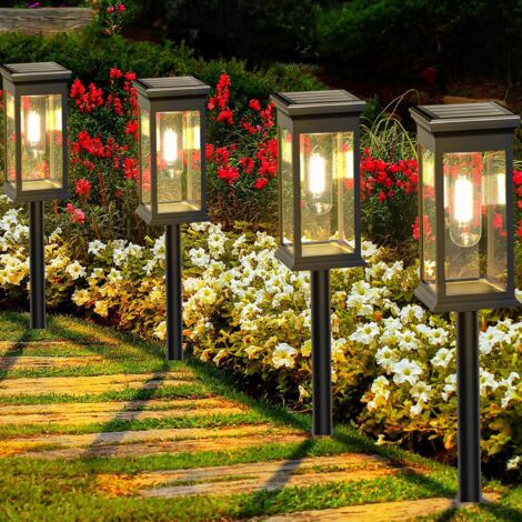 Lot de 4 lampes solaires à flamme vacillante et dansante, lampes torches solaires étanches pour l'extérieur : jardin, terrasse, allée, cour, entrée, décoration d'Halloween