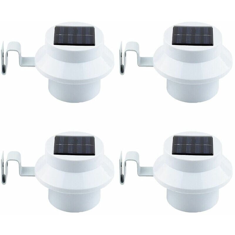 KZQ - Lot De 4 Lampes Solaires à Led Pour Gouttière - Blanc/Noir - Lampes Murales De Nuit Solaires - Lumières De Clôture - Lumières D'Avant-Toit