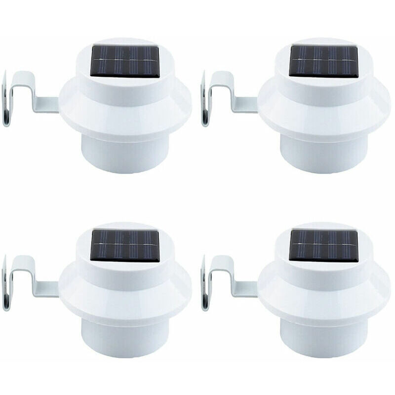 KZQ - Lot De 4 Lampes Solaires à Led Pour Gouttière - Blanc/Noir - Lampes Murales De Nuit Solaires - Lumières De Clôture - Lumières D'Avant-Toit