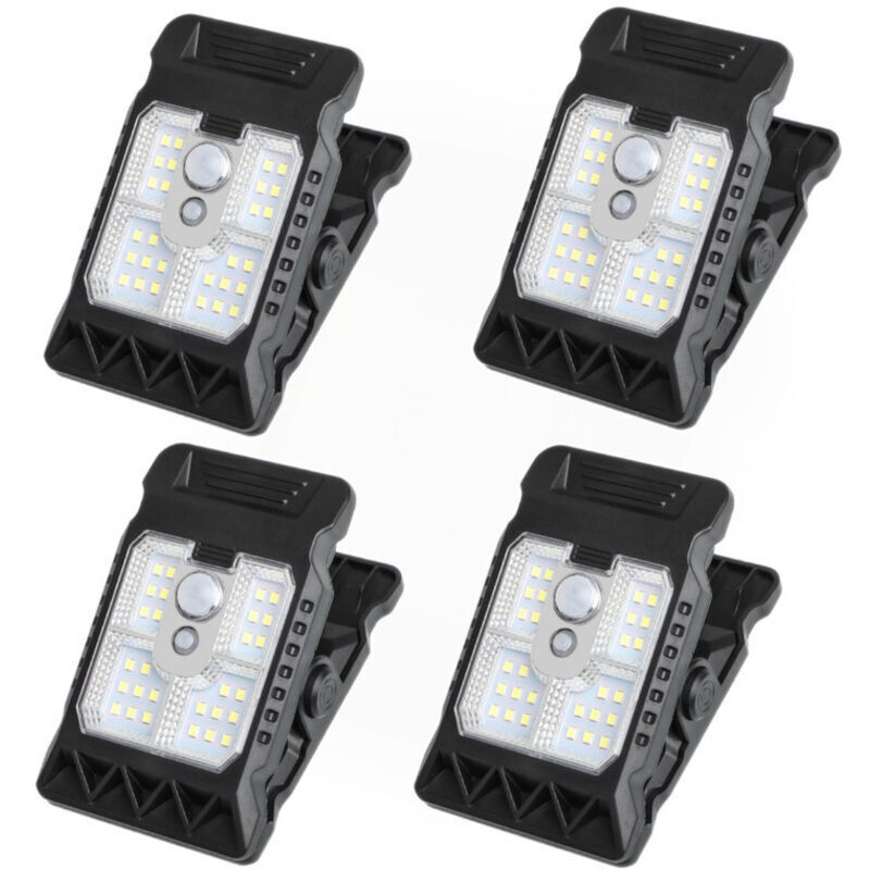 Lot de 4 lampes solaires à pince (11,2 cm) avec détecteur de mouvement et étanches, idéales pour clôtures, arbres, terrasses et allées.