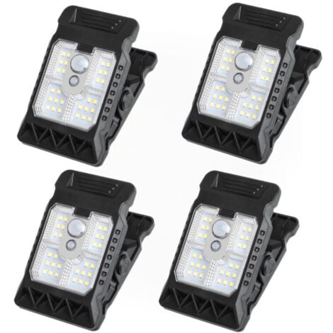 TIGREZY Lot de 4 lampes solaires à pince (11,2 cm) avec détecteur de mouvement et étanches, idéales pour clôtures, arbres, terrasses et allées.