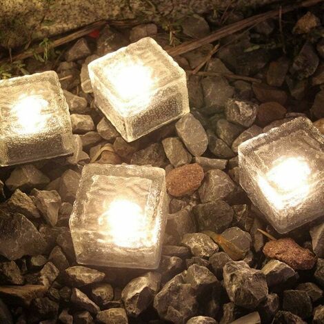 Lot de 4 lampes solaires au sol à LED pour pavé en verre, éclairage de chemin, lampes solaires de décoration extérieure pour jardin, balcon et terrasse (blanc chaud)