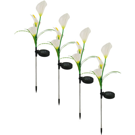 Lot de 4 lampes solaires de jardin à 16 LED Calla Lights pour jardin, terrasse, décoration de passage blanc
