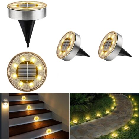 Lot de 4 lampes solaires de sol à lumière chaude – Étanches IP68, éclairage extérieur pour jardin, allées et escaliers, sans fil