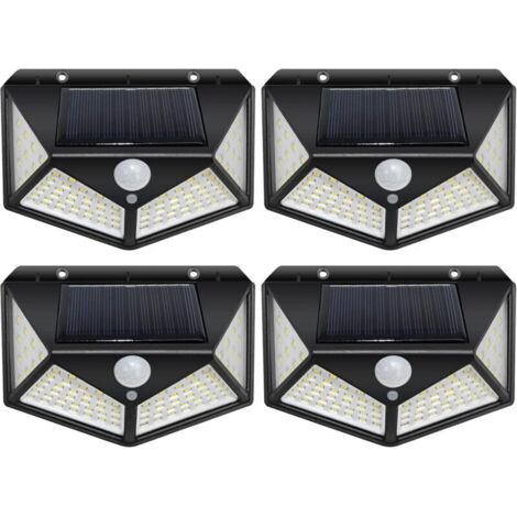 Lot de 4 lampes solaires d'extérieur à 100 LED avec détecteur de mouvement, étanches, alimentées par l'énergie solaire, sans fil, pour jardin