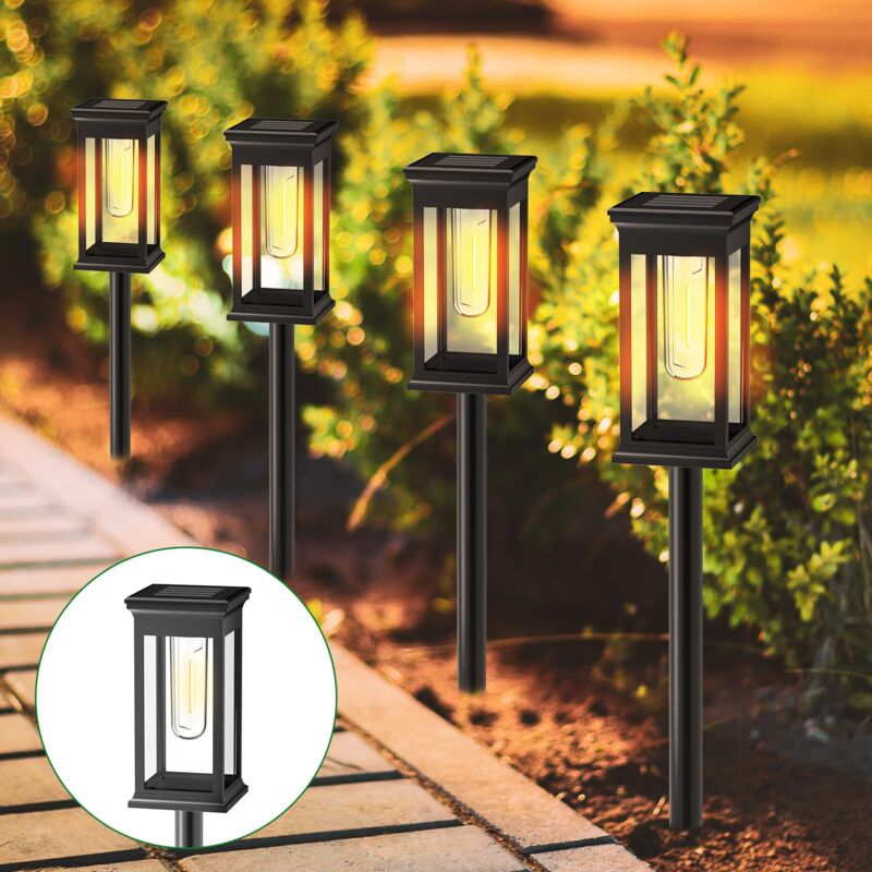 Tigrezy - Lot de 4 lampes solaires d'extérieur à led, étanches, éclairage paysager à énergie solaire pour allée de jardin, blanc chaud
