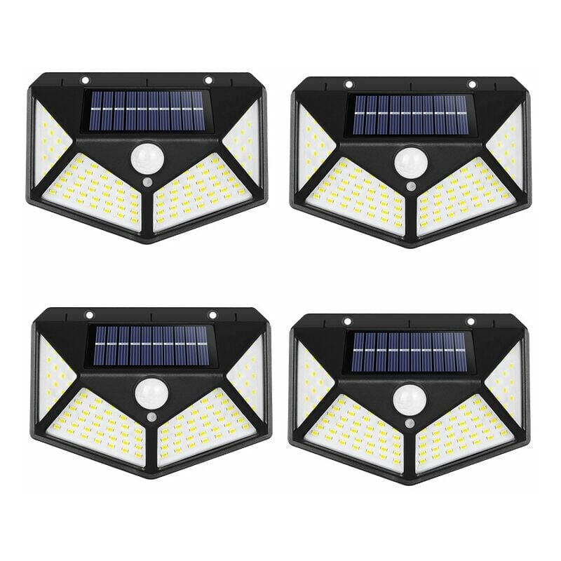 Lot de 4 lampes solaires d'extrieur, angle d'clairage 270 avec dtecteur de mouvement, applique murale tanche IP65 nergie solaire, arrire-cour, clture