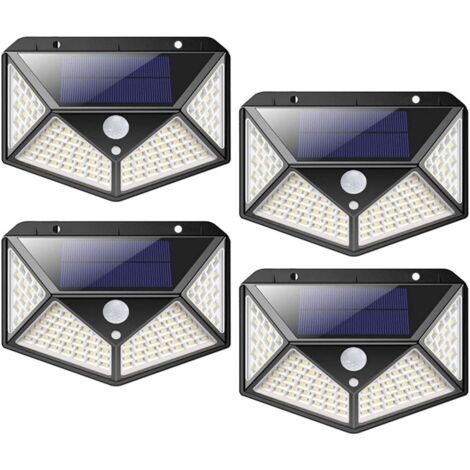 Lot de 4 lampes solaires d'extérieur Bcc à 100 LED, étanches et dotées d'un détecteur de mouvement et de 3 modes d'éclairage.