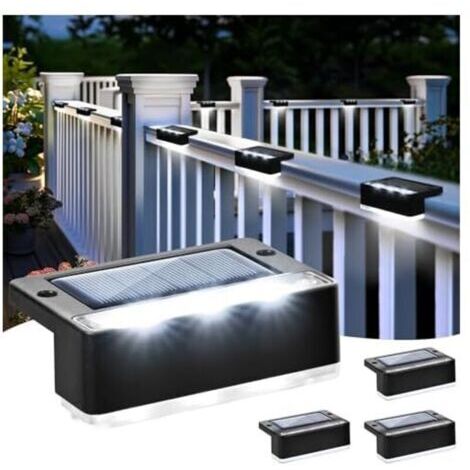 Lot de 4 lampes solaires d'extérieur blanches pour escalier, lampes solaires étanches, éclairage LED pour escaliers extérieurs, marches, clôture, terrasse, décoration (noir,blanc froid)