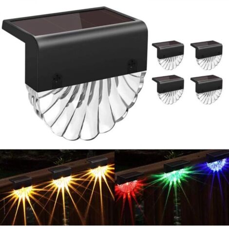 Lot de 4 lampes solaires d'extérieur étanches pour clôtures de terrasse, escaliers, poteaux d'allée, porche, allée, cour, jardin Blanc chaud/LED
