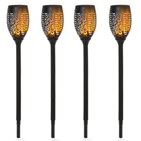 Lot de 4 Lampes Solaires d'Extérieur IP44, Éclairage 6-8 Heures Lumière Chaude,  Ø12xH72 cm pour Jardin, Terrasse et Allée, Décoration Économique, Noir