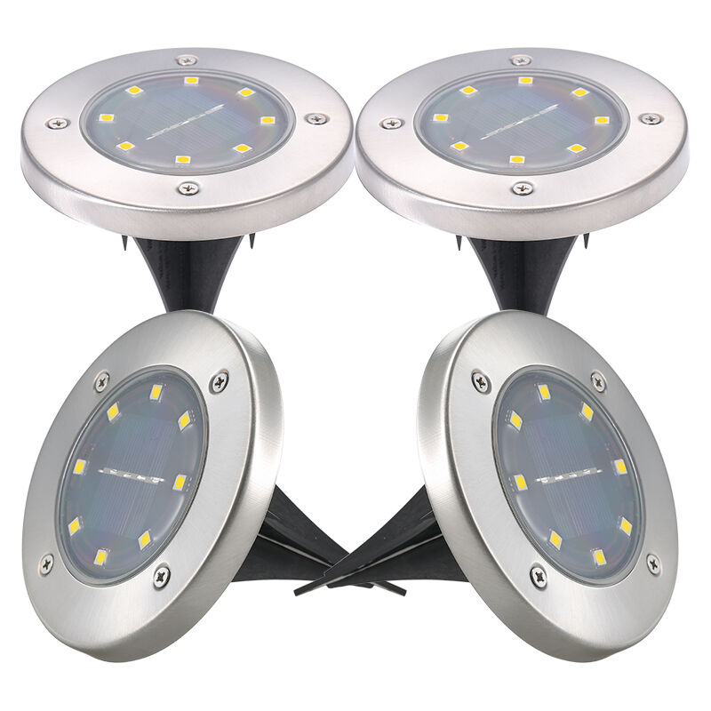 Lot de 4 lampes solaires d'extérieur IP65 résistantes à l'eau, 8 LED 20 lm, éclairage sur piquet pour jardin, allée, pelouse, allée, blanc/blanc chaud