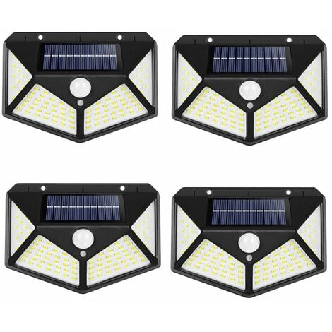 ALOVEZ Lot de 4 lampes solaires d'extrieur, angle d'clairage 270 avec dtecteur de mouvement, applique murale tanche IP65 nergie solaire, arrire-cour, clture de jardin, patio, porte d'ent