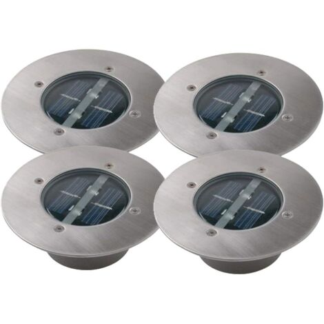 Lot de 4 lampes solaires encastrées rondes modernes à LED en acier inoxydable/verre extérieur (blanc chaud)