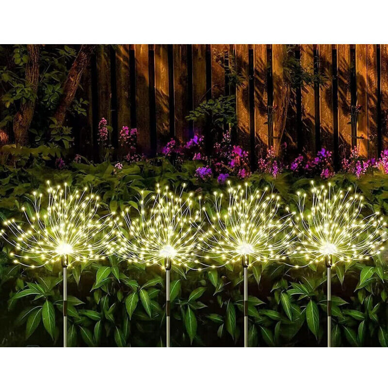 Lot de 4 lampes solaires extérieur - 120 LED 5W IP67 - réglage de la luminosité (4 lanternes de feux) (couleur chaude)
